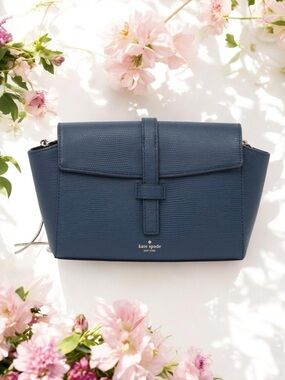 Kate Spade Riverside Emmie Petrol Blue Lizard Crossbody Bag | Silver Chain